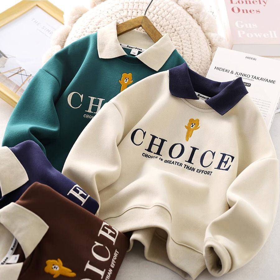 Boys polo shirt sweatshirt spring and autumn children's  new style medium and large children's lapel fashion bottoming shirt boy's top