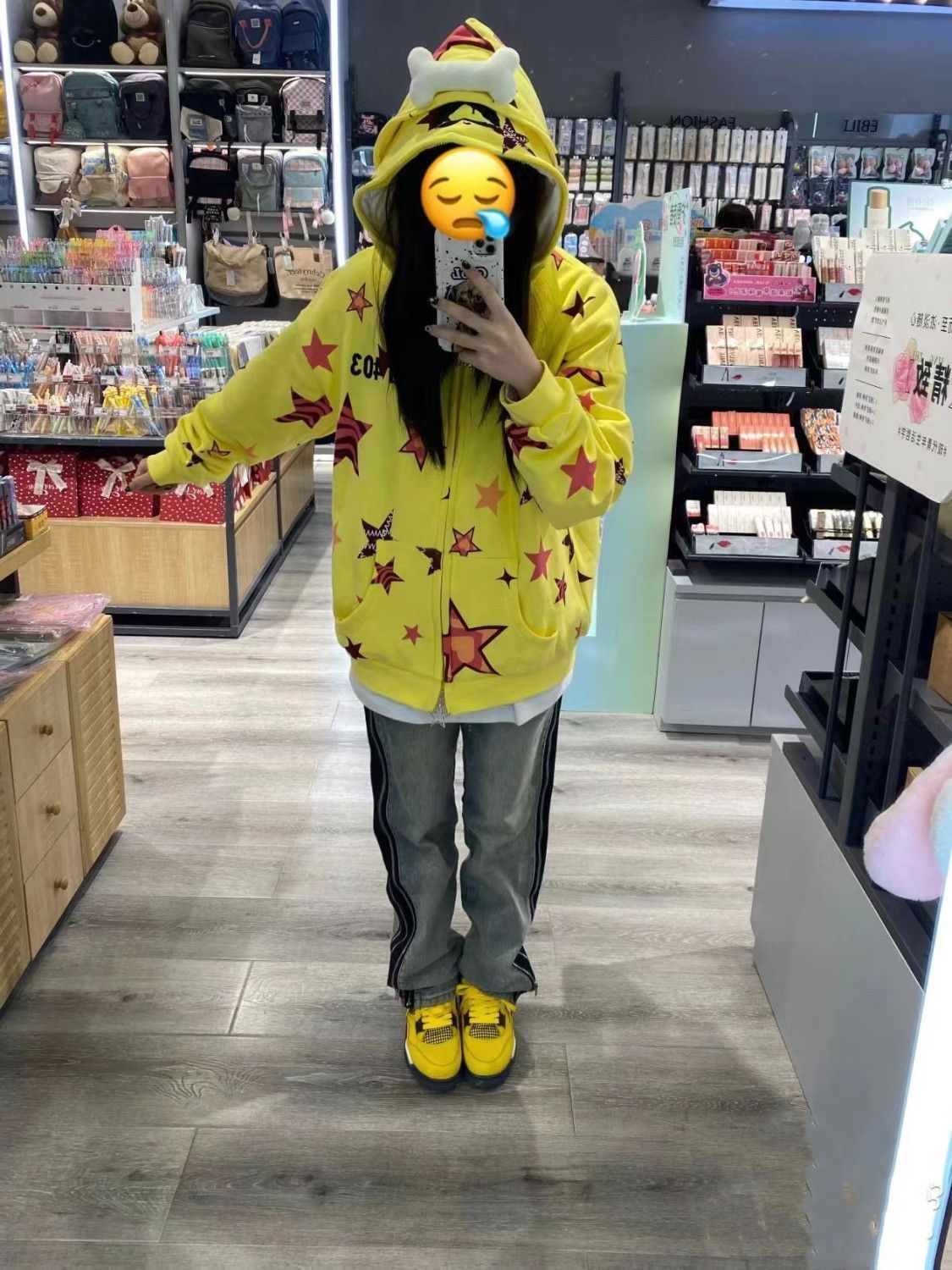 American trendy star-printed double-hooded sweatshirt for women in autumn Harajuku style casual loose couple cardigan jacket ins