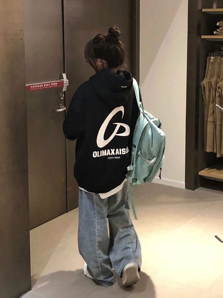 黎幫主 高街寬鬆慵懶風連帽衛衣女秋季小眾百搭休閒運動上衣帽衫