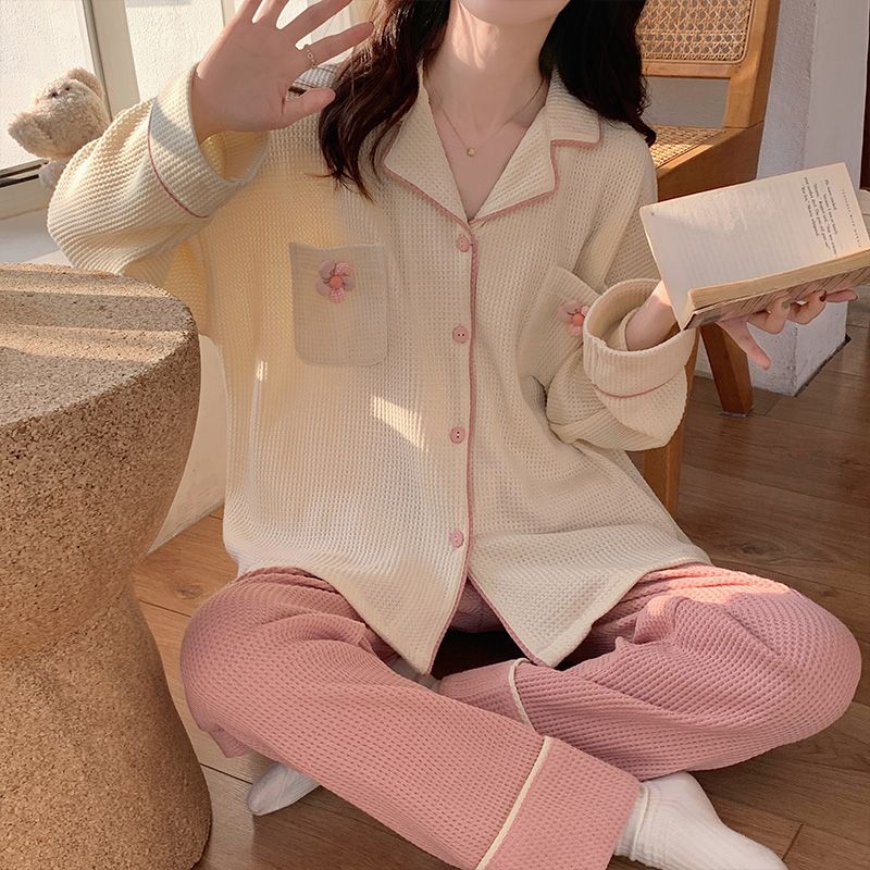 長袖睡衣女春秋款甜美花朵開衫女款高級感春秋季家居服套裝可外穿