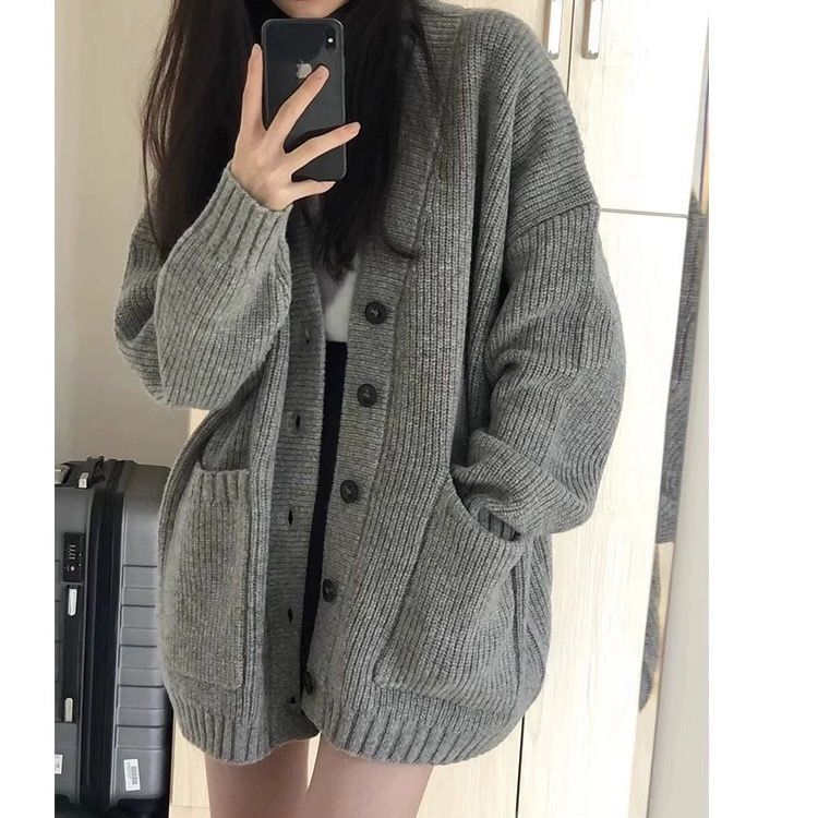 開衫針織灰色毛衣外套上衣早秋2023新款女裝春秋季法式休閒高級感
