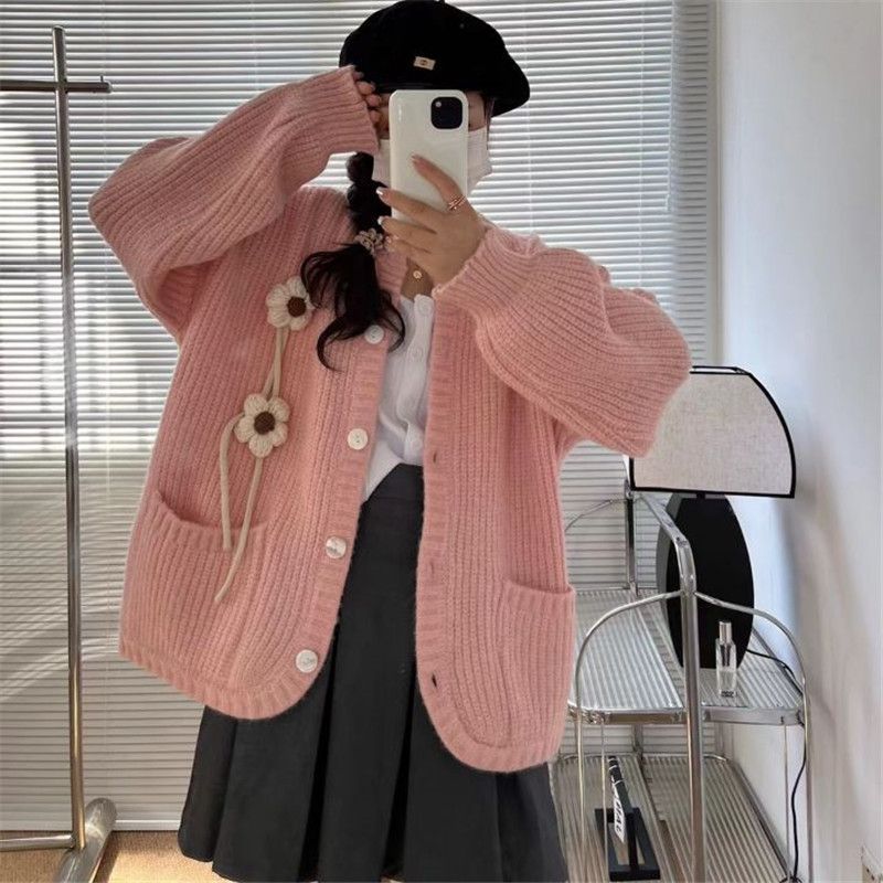 秋冬季新款女韓系加厚毛衣新款溫柔慵懶風針織開衫軟糯糯森系毛衣