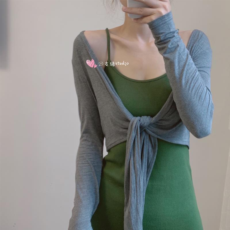 綁帶開衫女夏季配裙子外搭薄款罩衫修身顯瘦小披肩短款防曬衣外套