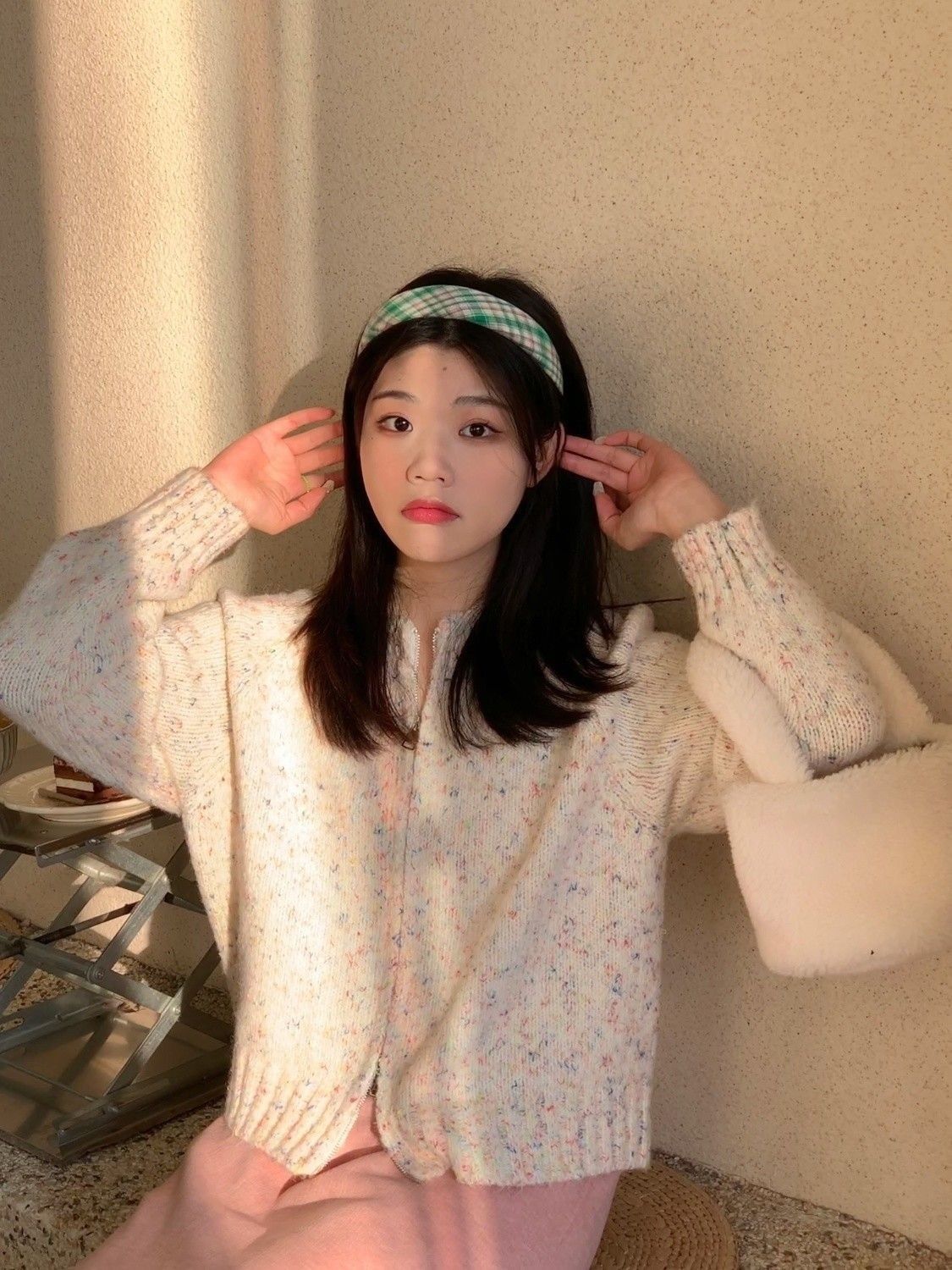 彩點雙拉鏈毛衣開衫外套女秋季新款韓版寬鬆慵懶風針織衫上衣女