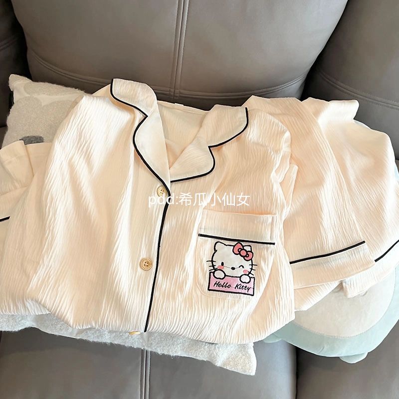 日系hellokitty睡衣女春秋季新款長袖長褲可愛卡通kt貓家居服套裝