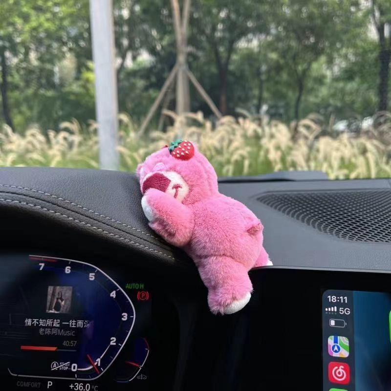 Strawberry Bear Car Ornament Car Center Console Plush Bear Decoration Car Couple Creative Cute Ornament