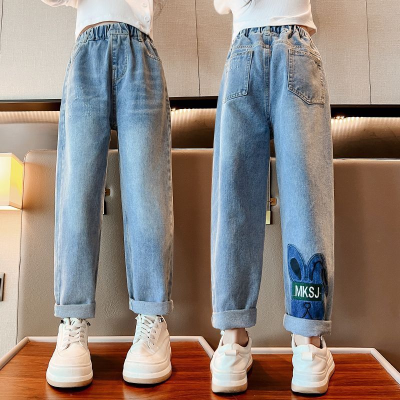女童加絨牛仔褲秋冬2023新款外穿女孩冬天時髦一體絨兒童冬季褲子