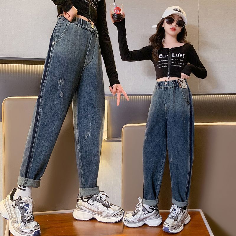 女童褲子春秋款洋氣大童時髦寬鬆休閒秋季老爹褲女孩秋裝兒童褲子