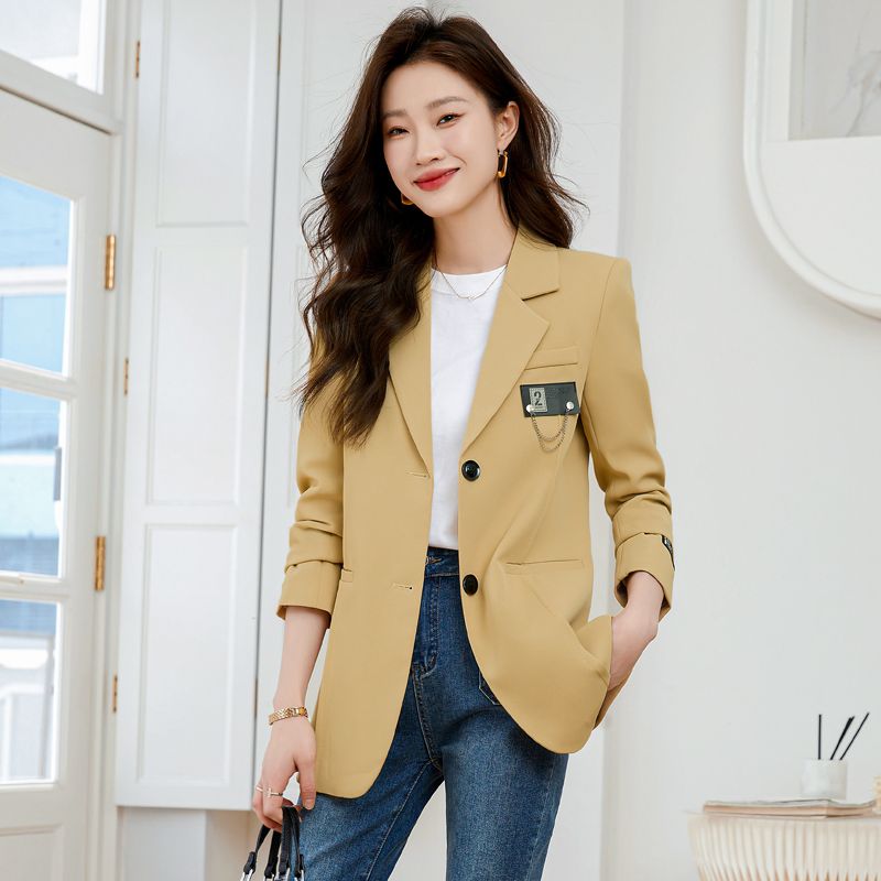 Yellow suit jacket for women autumn 2023 new fashion casual temperament goddess style loose fit suit top
