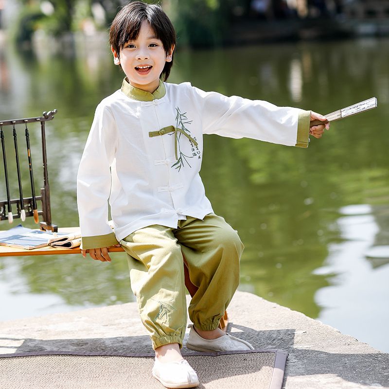儿童中国风汉服秋季男童古风长袖唐装套装中秋幼儿园演出服两件套