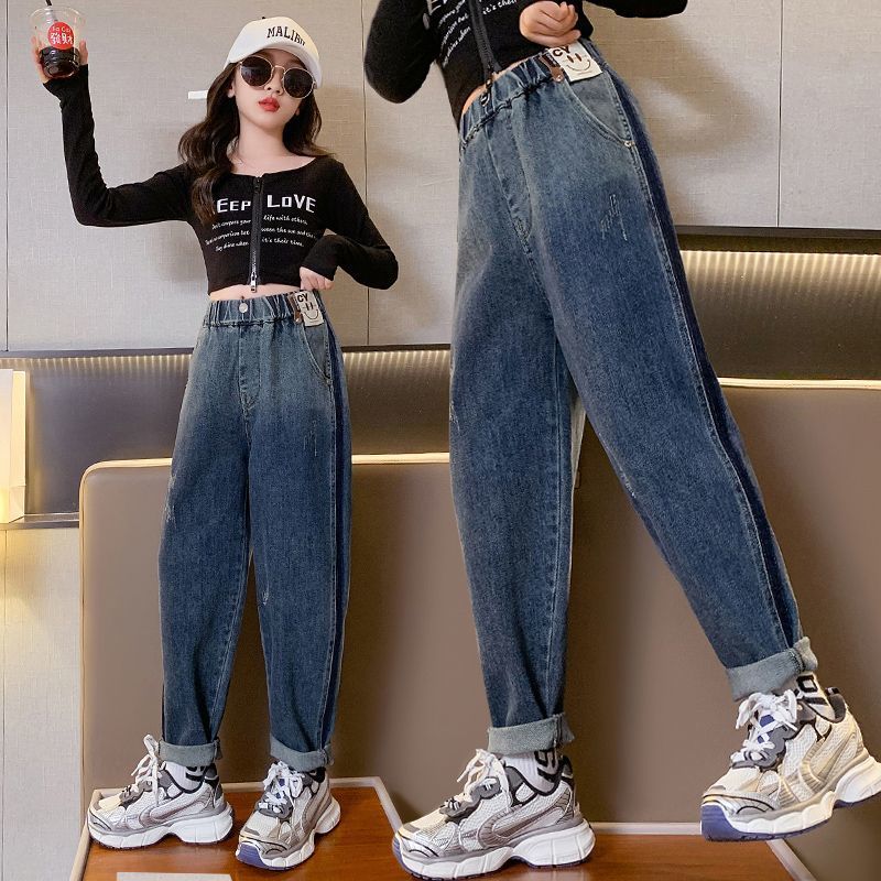 女童牛仔褲春秋2023新款兒童秋季寬鬆百搭休閒老爹褲大童秋裝褲子