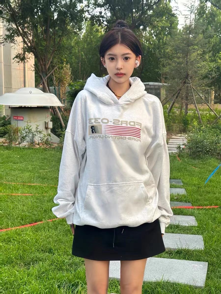 100%紡棉美式高街閨蜜裝連帽衛衣oversize小眾設計外套潮ins上衣