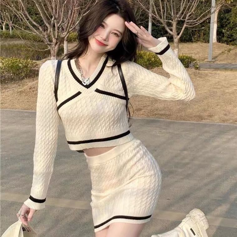 2023春秋新款辣妹針織套裝裙女洋氣包臀半身裙純欲風女人味兩件套
