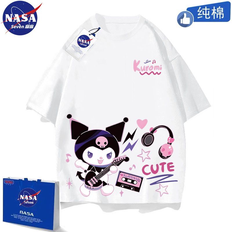 NASA Kuromi clothes girls summer pure cotton T-shirt loose cartoon Melody short-sleeved medium and large children's mother and daughter clothing