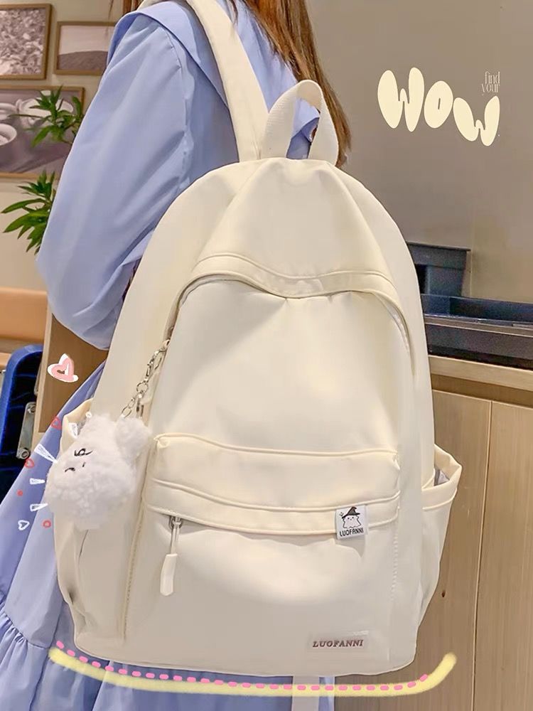 新款書包女小學生高顏值雙肩包大容量初中生高中日系可愛背包純色
