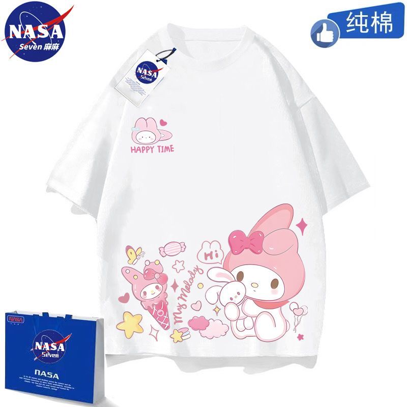 NASA Cartoon Melody Short Sleeve Girls Cute Summer Cotton T-Shirts Fashionable Kuromi Clothes Ins Parent-Child Wear