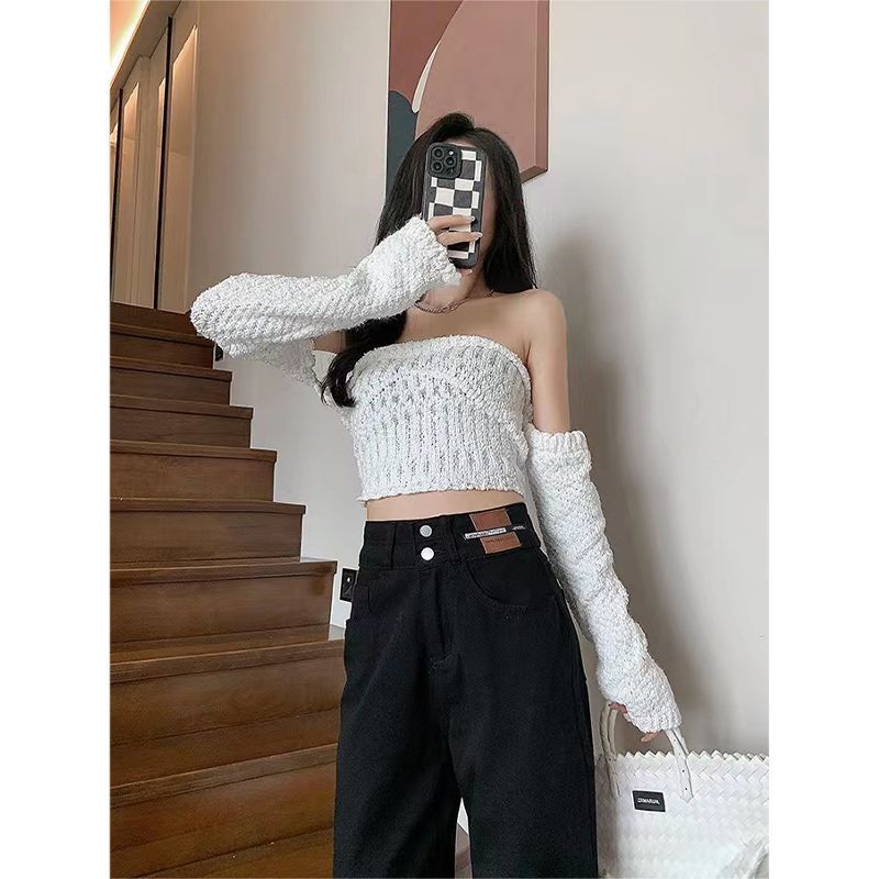 High-waisted black wide-leg straight jeans for women, loose and slim,  spring and autumn new style, drapey floor-length ins trend