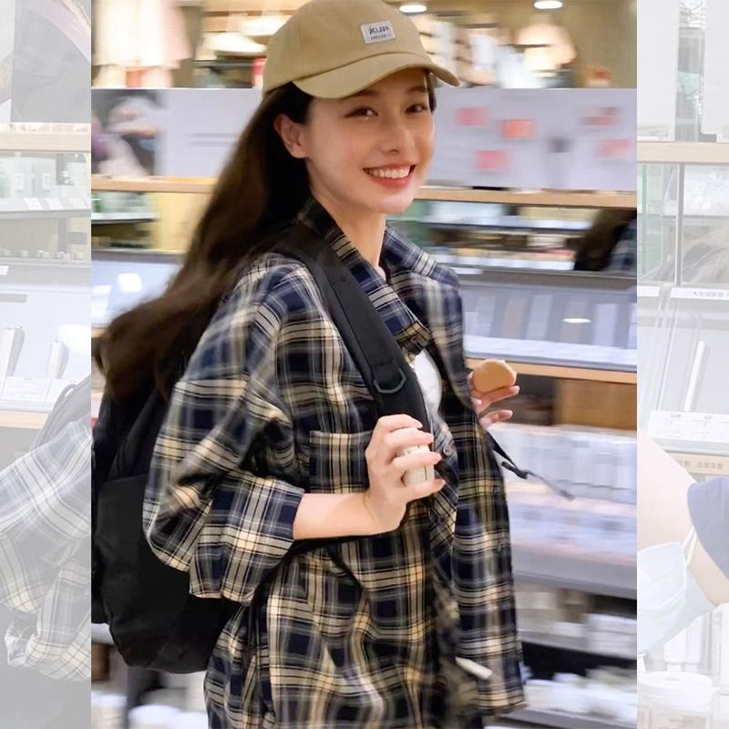 秋季上衣仙女超仙森系格子長袖襯衣女氣質高級感茶歇法式襯衫外套