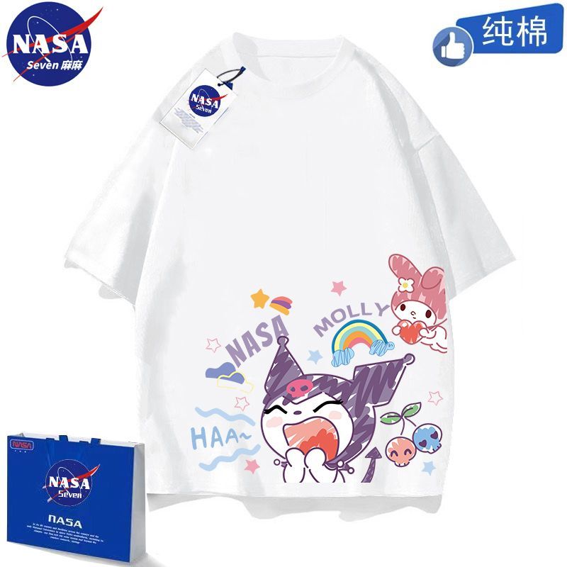 NASA Kuromi clothes children's summer cartoon cotton T-shirt boys and girls style Melody short-sleeved mother and daughter clothing