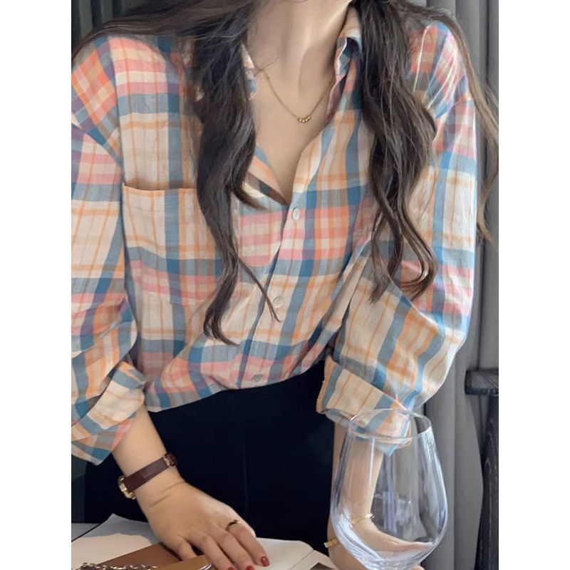 格瑞吉奧春秋美式復古慵懶風格子襯衣寬鬆學院風小眾防曬上衣開衫