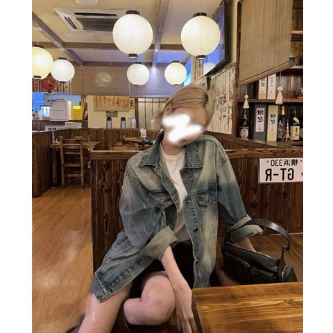美式做舊磨破牛仔外套女2023春秋新款寬鬆顯瘦韓系慵懶風上衣夾克