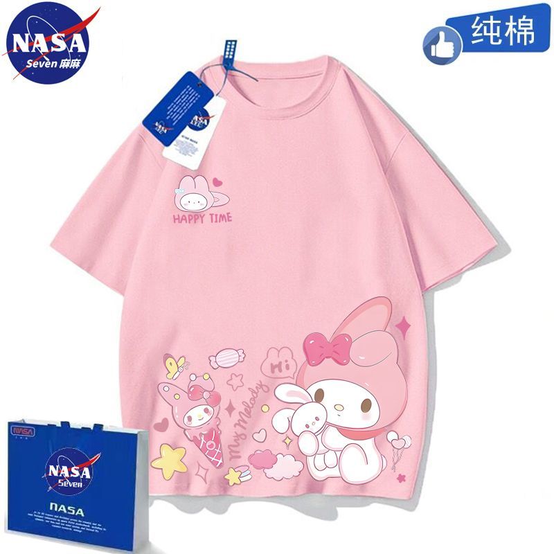 NASA co-branded cotton T-shirt for girls and children in summer cartoon Melody short-sleeved style Kuromi top mother and daughter clothing