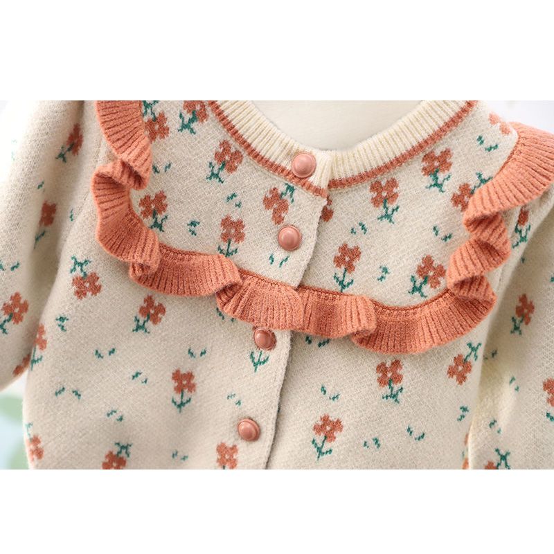 童装秋冬女童花朵毛衣外套婴儿长袖开衫儿童女宝宝圆领针织衫洋气
