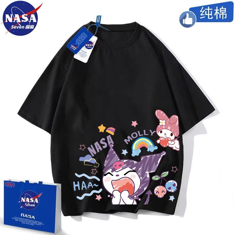 NASA Kuromi clothes girls summer pure cotton T-shirt cute cartoon Melody short-sleeved medium and large children's parent-child wear