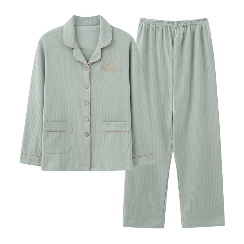 Pure cotton pajamas for women spring and autumn cotton large size long-sleeved 2023 new wearable middle-aged simple style home wear set