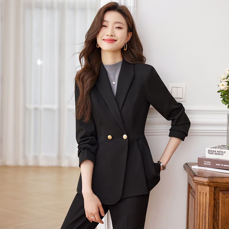 High-end blue suit with irregular design, professional suit jacket, women's new fashionable temperament long-sleeved suit