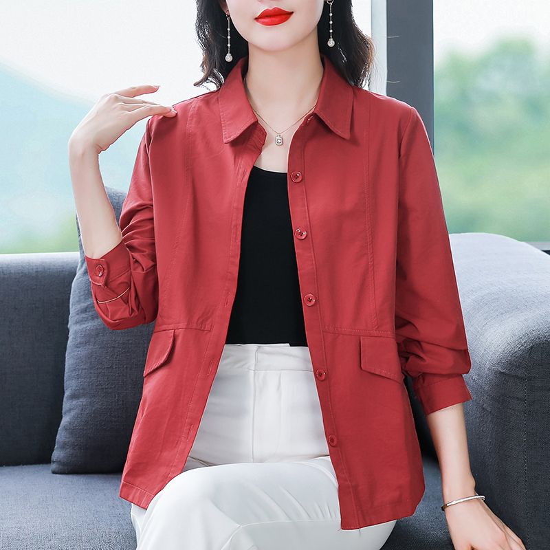 韩版女装薄款外套春秋2024年新款中年妈妈翻领上衣时尚休闲短外套