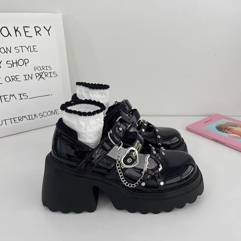 Black British thick high-heeled small leather shoes for women 2023 summer thin new style Japanese jk thick sole retro Mary Jane shoes