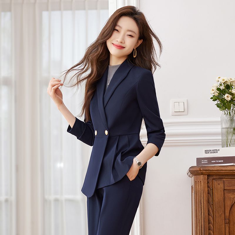 High-end blue suit with irregular design, professional suit jacket, women's new fashionable temperament long-sleeved suit