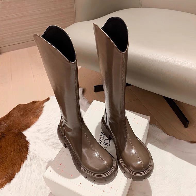 Long boots for women  new style high back zipper but no more than knee high knight boots non-slip women's thick sole heightening Martin boots