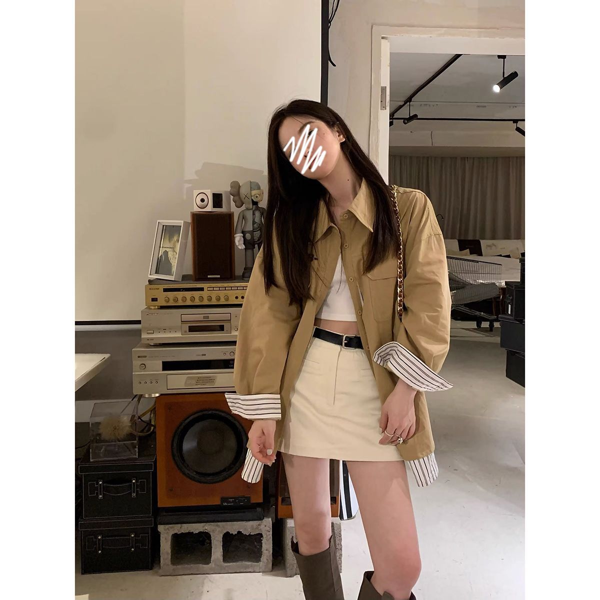 慵懶風Polo領長袖襯衫女2023秋季新款假兩件設計感小眾氣質襯衣潮