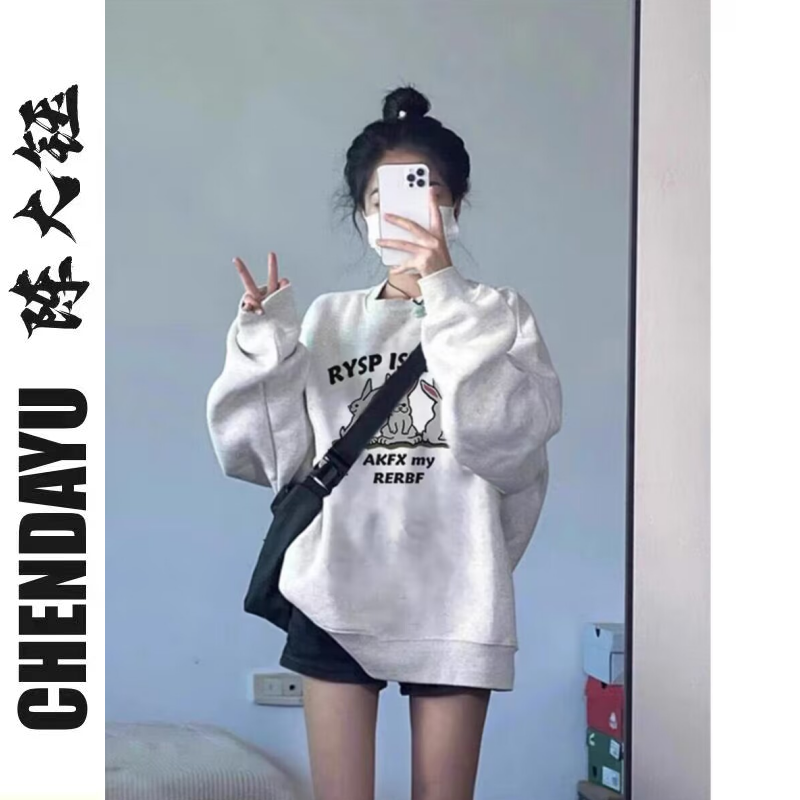 【純棉】oversize衛衣女復古潮牌寬鬆原創設計小眾慵懶風秋季圓領