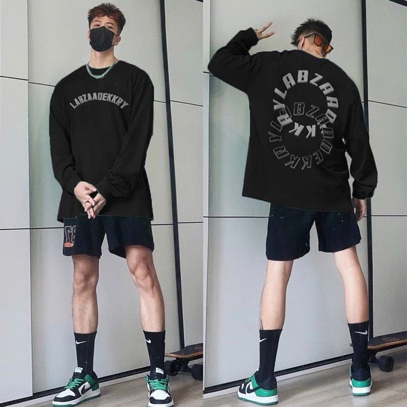 美式高街潮流ins字母印花純棉長袖t恤男秋季hiphop嘻哈風打底上衣