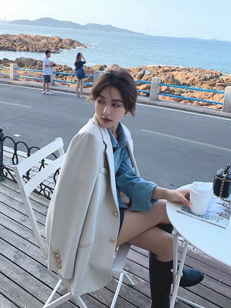Off-white blazer women's spring and autumn new Korean version shoulder pads high-end design fashion versatile slim small suit