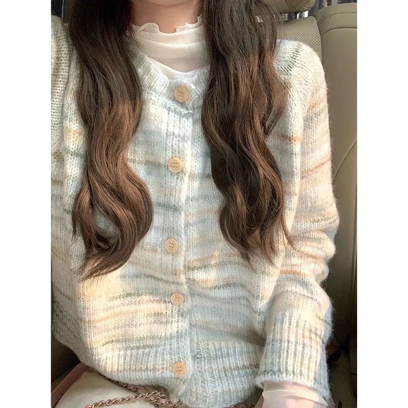 2023秋季小香風條紋溫柔針織衫女軟糯毛衣開衫設計感小眾秋冬外套