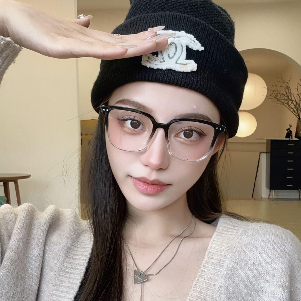 No-makeup artifact glasses for women, Korean version, trendy black frame, high-end myopia, can be equipped with large-frame, big-face, slimming glasses frames