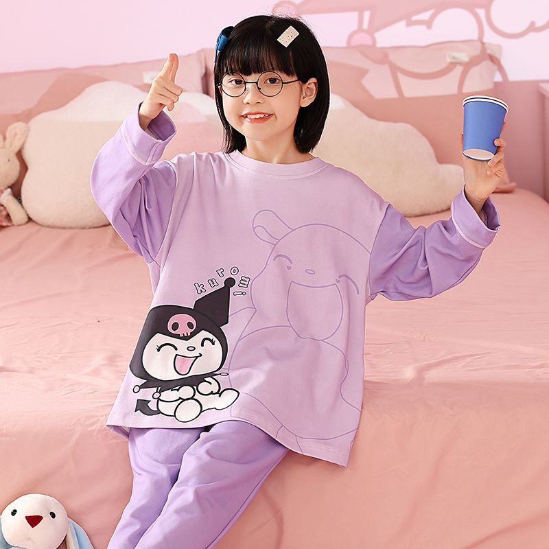 女童睡衣兒童女孩春秋純棉卡通長袖小孩子中大童庫洛米家居服套裝