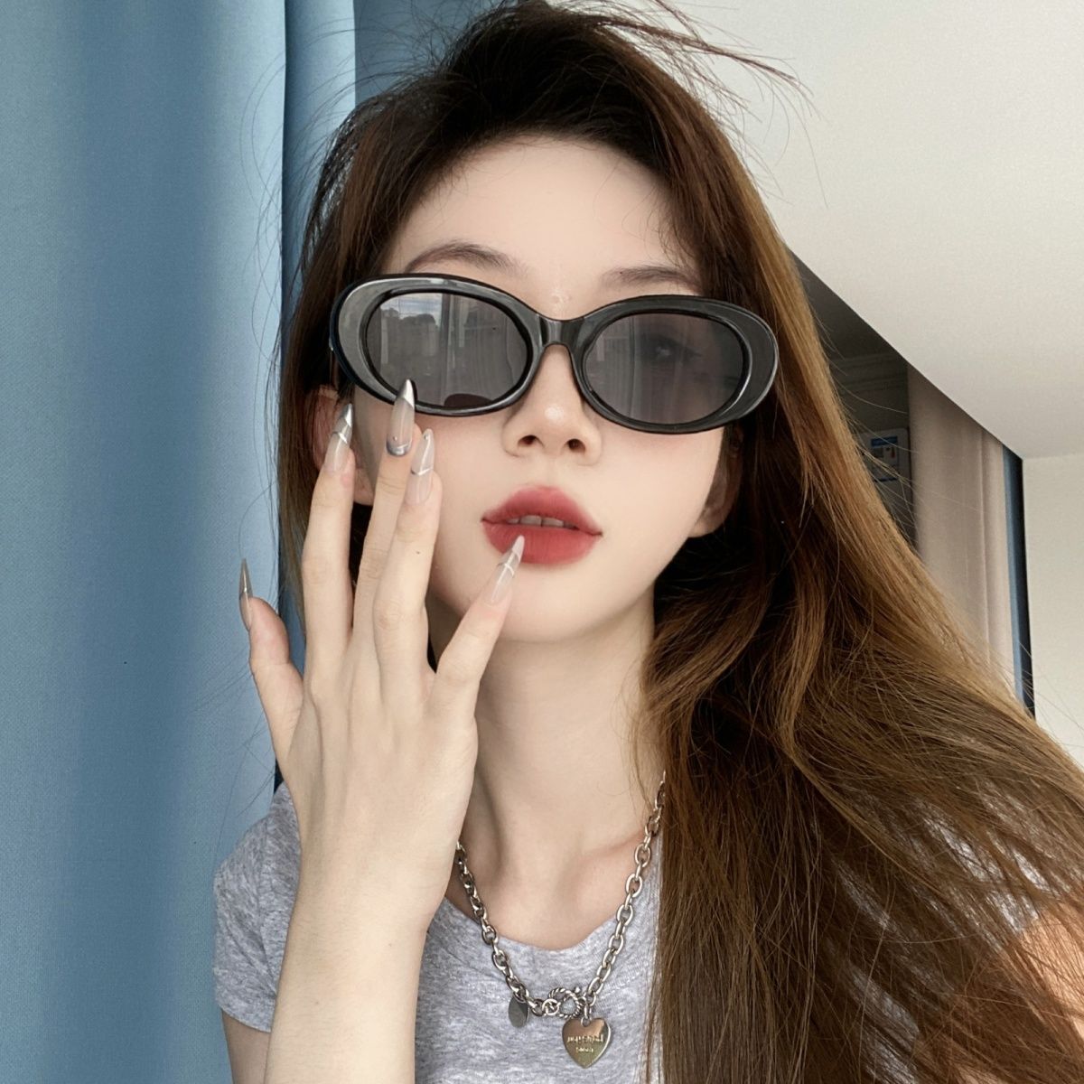 Starry sky sunglasses for women ins European and American cat eye oval frame retro anti-UV sunglasses for men