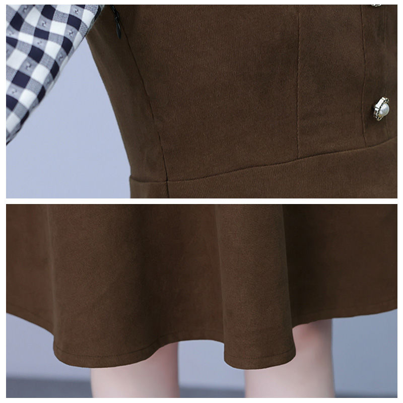 啄木鸟【正品】小个子大码女装2023秋新款高档修身显瘦长袖连衣裙