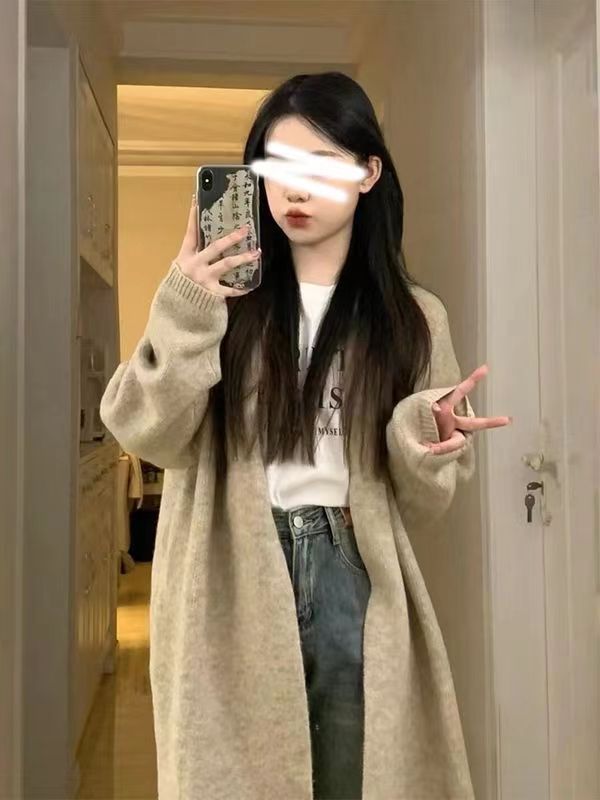 慵懶風高級感寬鬆毛衣外套針織開衫女秋季新款中長款長袖外穿上衣