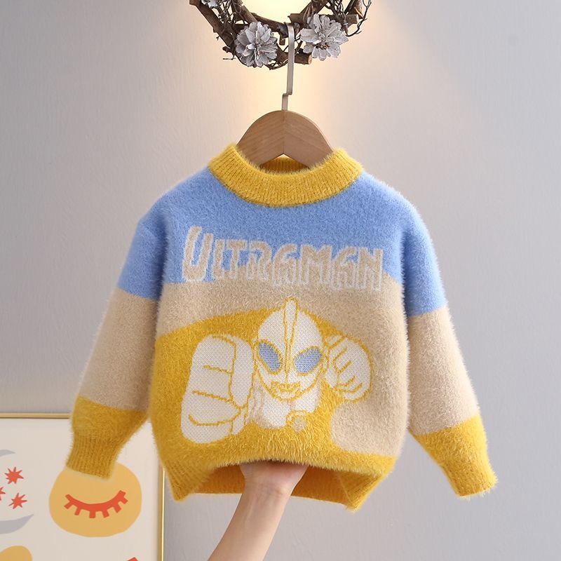 男童毛衣卡通奥特曼针织衫仿水貂绒套头韩版针织洋气加厚儿童毛衣