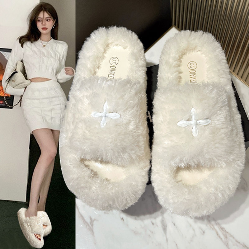 毛毛拖鞋女外穿春秋季2023新款網紅超火ins潮防滑厚底棉拖懶人鞋