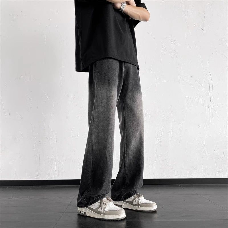 American retro gradient jeans for men in autumn loose straight high street vibe trendy brand handsome wide leg long pants