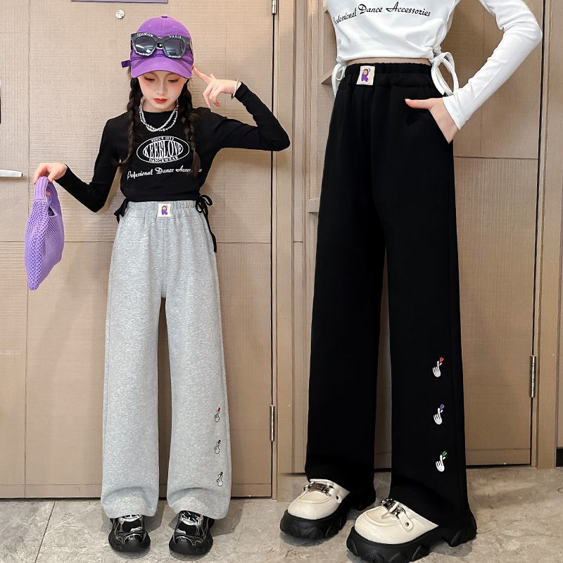 女童闊腿褲春秋款洋氣外穿秋季女大童直筒褲女孩褲子兒童秋裝衛褲