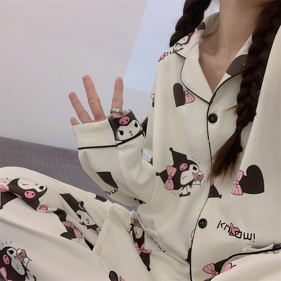 睡衣女春秋季新款純棉學生可愛卡通長袖冬天可外穿家居服兩件套裝