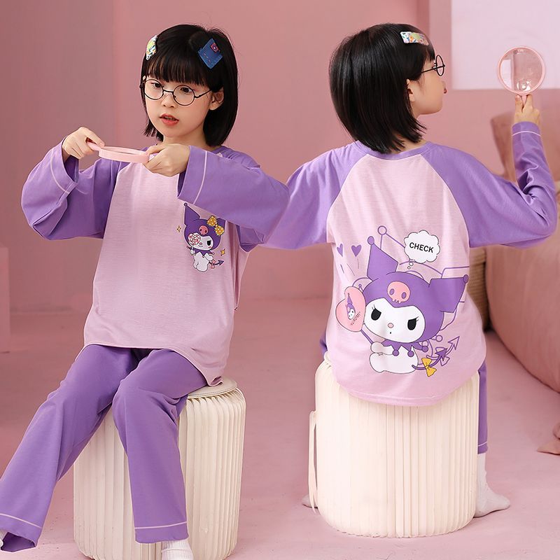 兒童睡衣女孩春秋純棉庫洛米2023年長袖女童中大童小孩寬鬆家居服